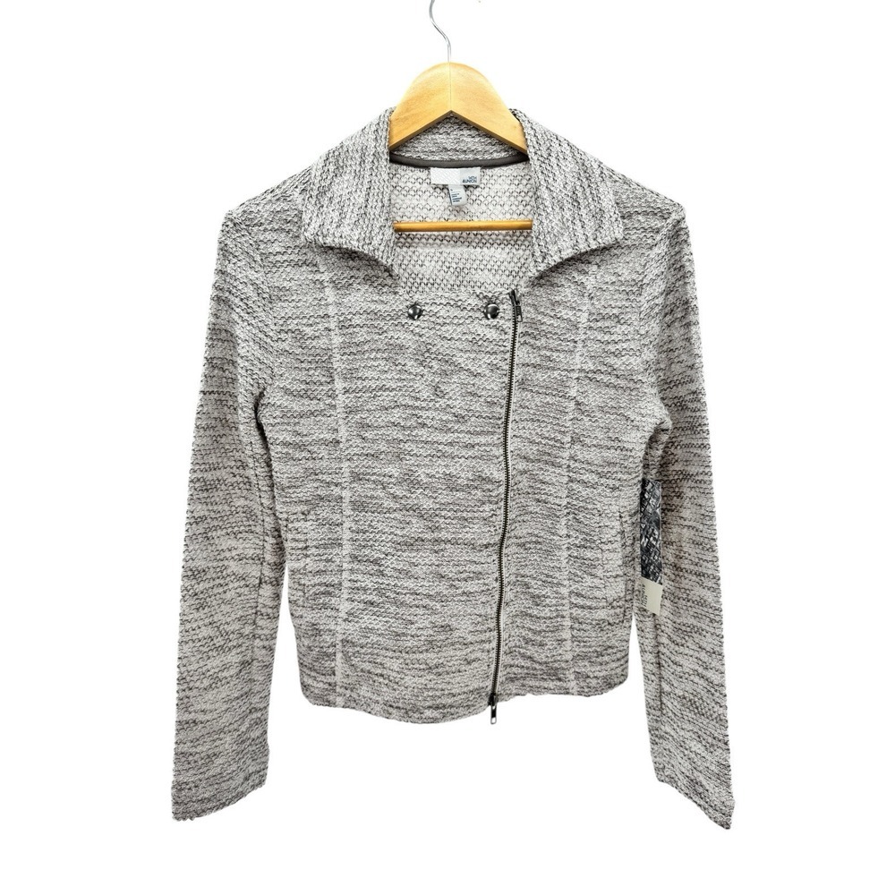 NWT 14th &â Union Zip Up Long Sleeve Jacket Women S Grey Marled Zip Up Moto Coat